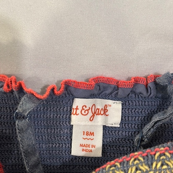 Cat & Jack - Navy Dress with Red Trim and pompom designed soulder straps - Picture 2 of 5